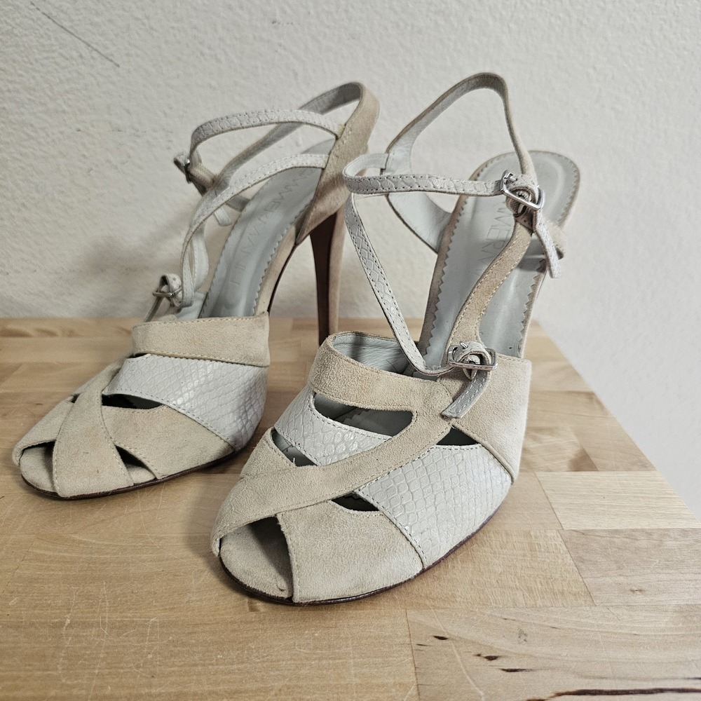 Zimmermann Leather Beige Close Toe Heels Strappy Size 40 Alligator Print